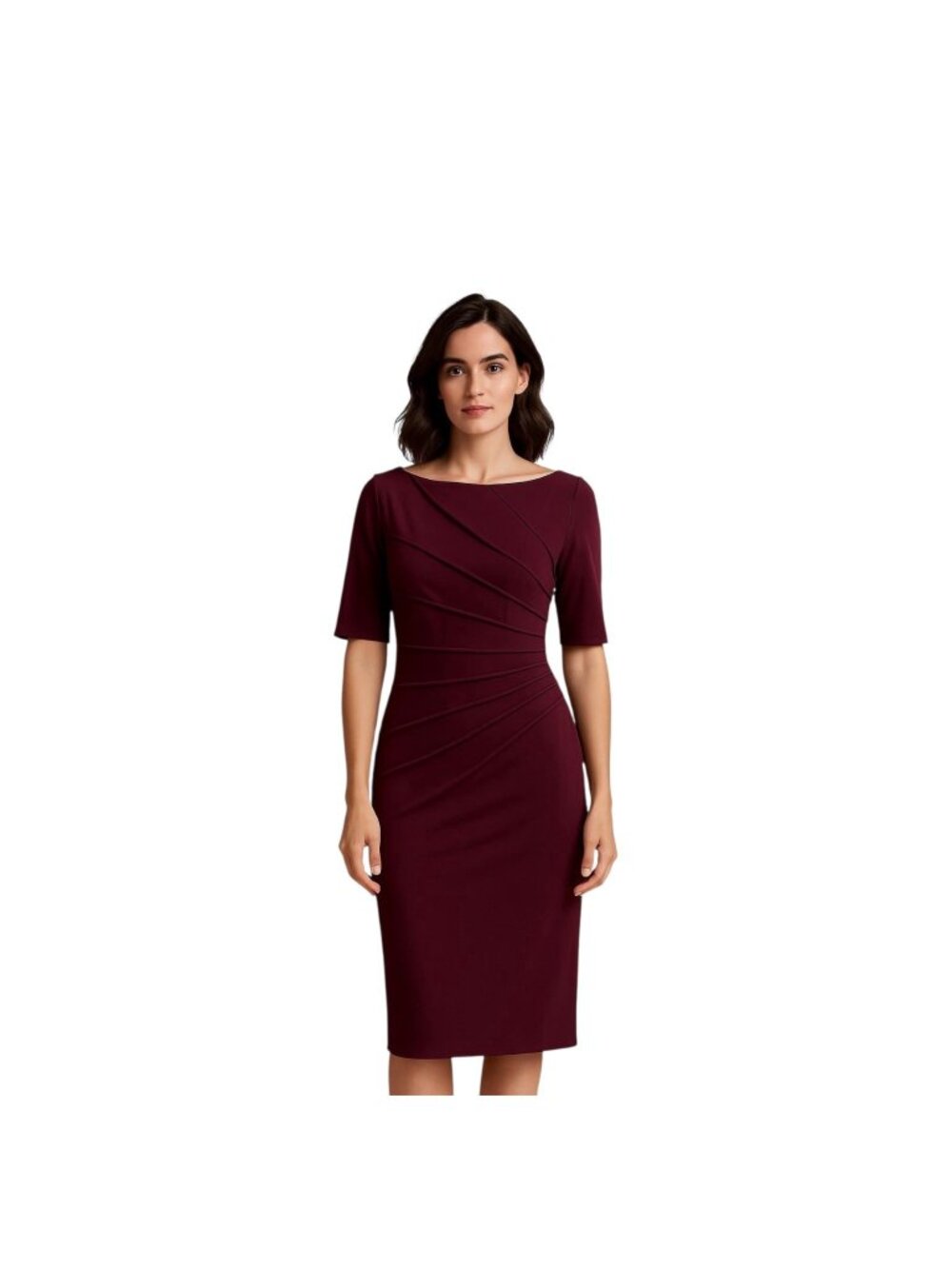 Maggy London Ruched Midi Sheath Dress Burgundy Size 12 Career Work Party Church